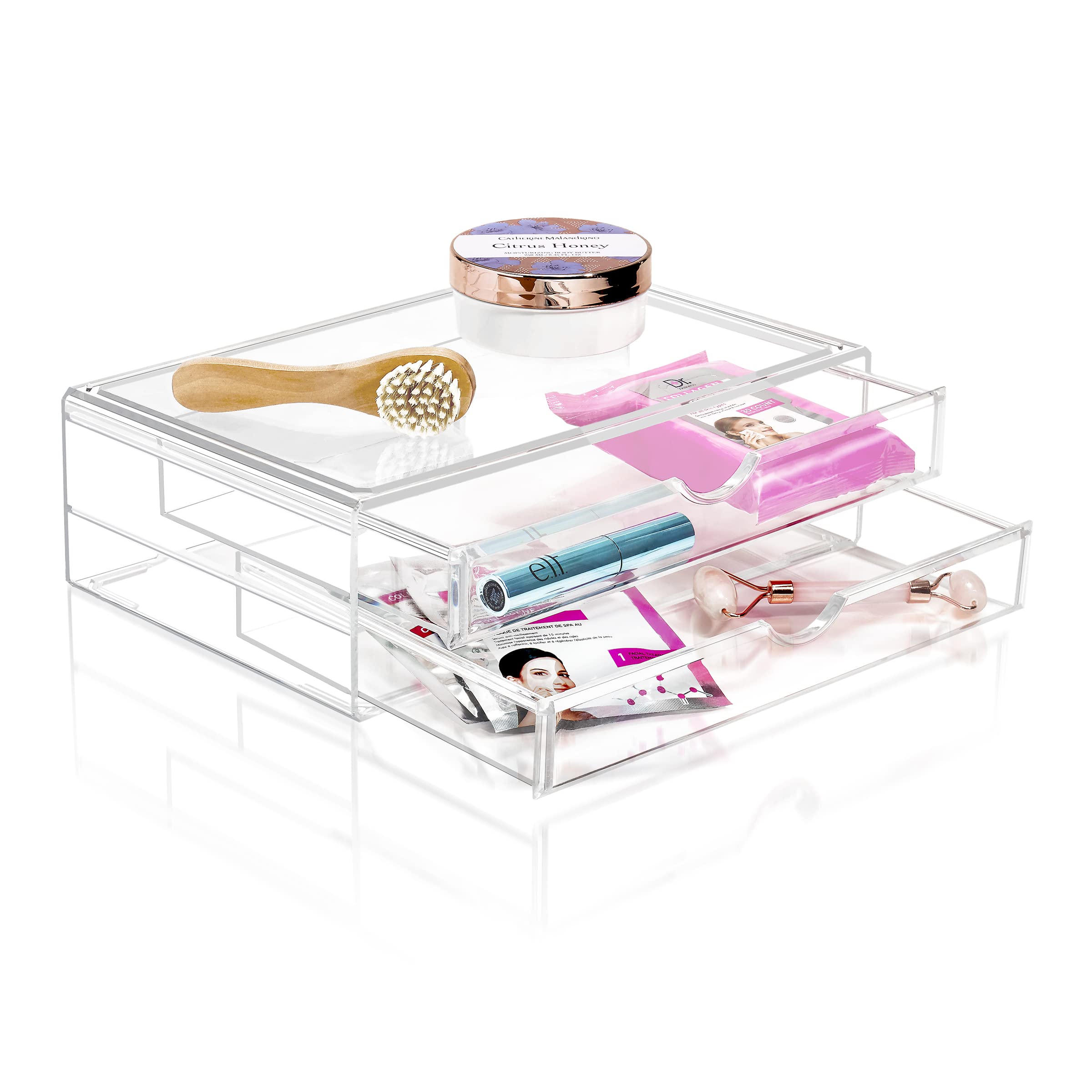 Sorbus Large Stackable Acrylic Drawers - 2 Clear Storage Drawers for Organizing Make up, Nail Polish, Hair Accessories, and Beauty Supplies - Makeup Organizer for Vanity, Bathroom Organizer Countertop