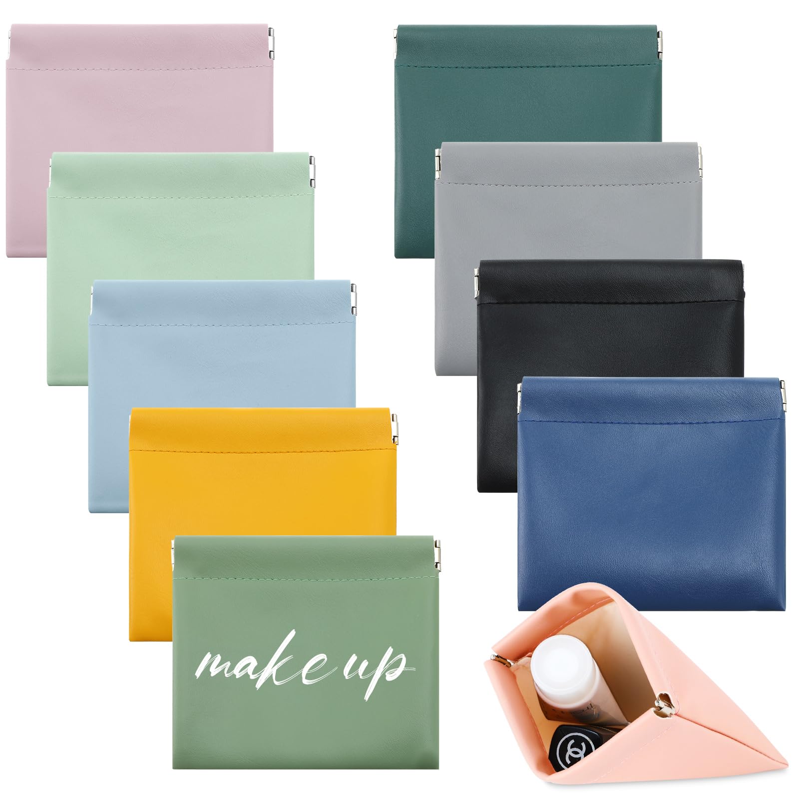 Mixweer 10 Pcs Makeup Bag Lambskin Pocket Bag Cosmetics Pouch Purse Portable Organizer PU Leather No Zipper Travel Multifunctional Storage Bag (Elegant Color,Small Size)