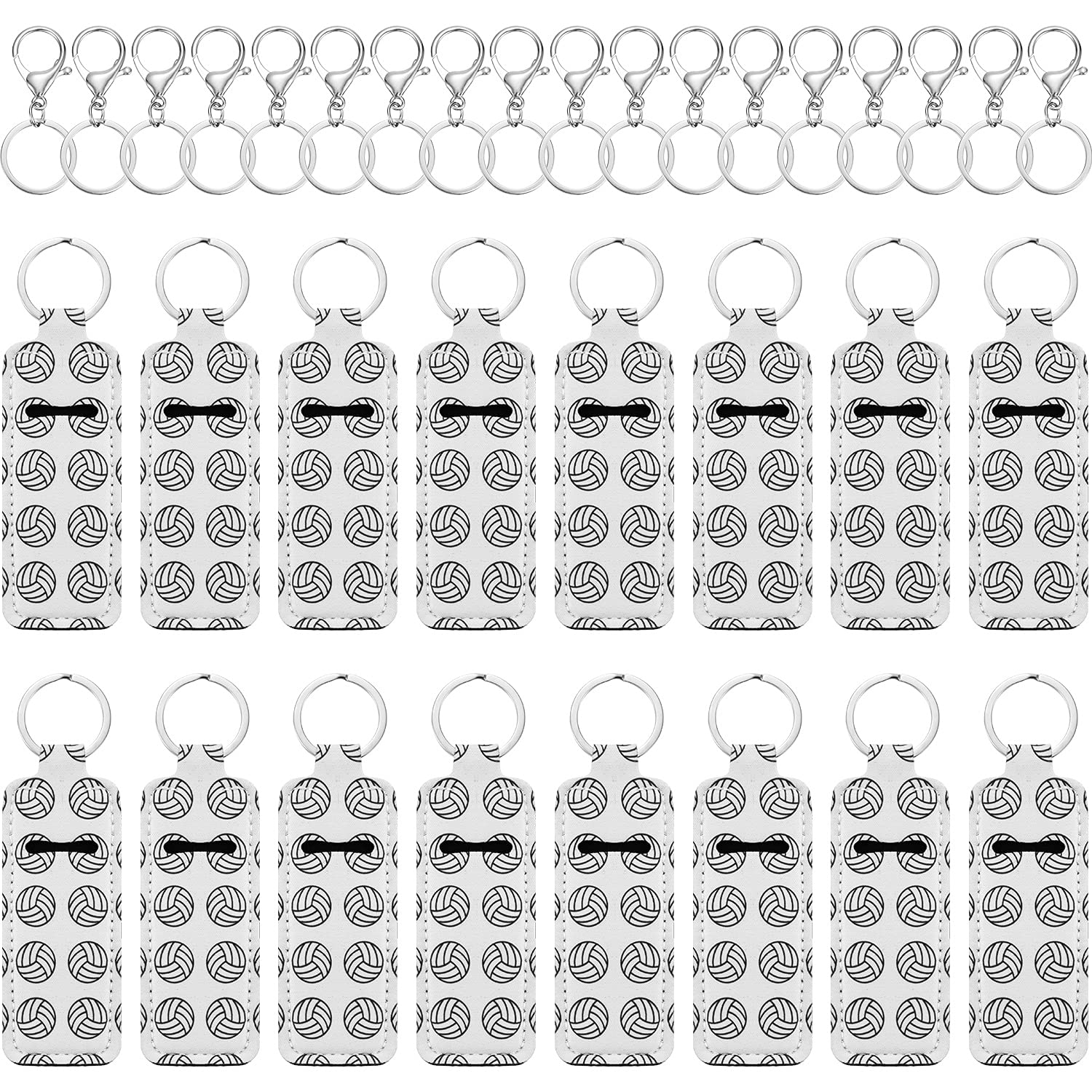 16 Pieces Volleyball Lipstick Holder Keychains Volleyball Lipstick Balm Holder Keychain Clip-on Lipstick Sleeve Pouch with 16 Pieces Metal Clip Cords for Lipstick Tracker