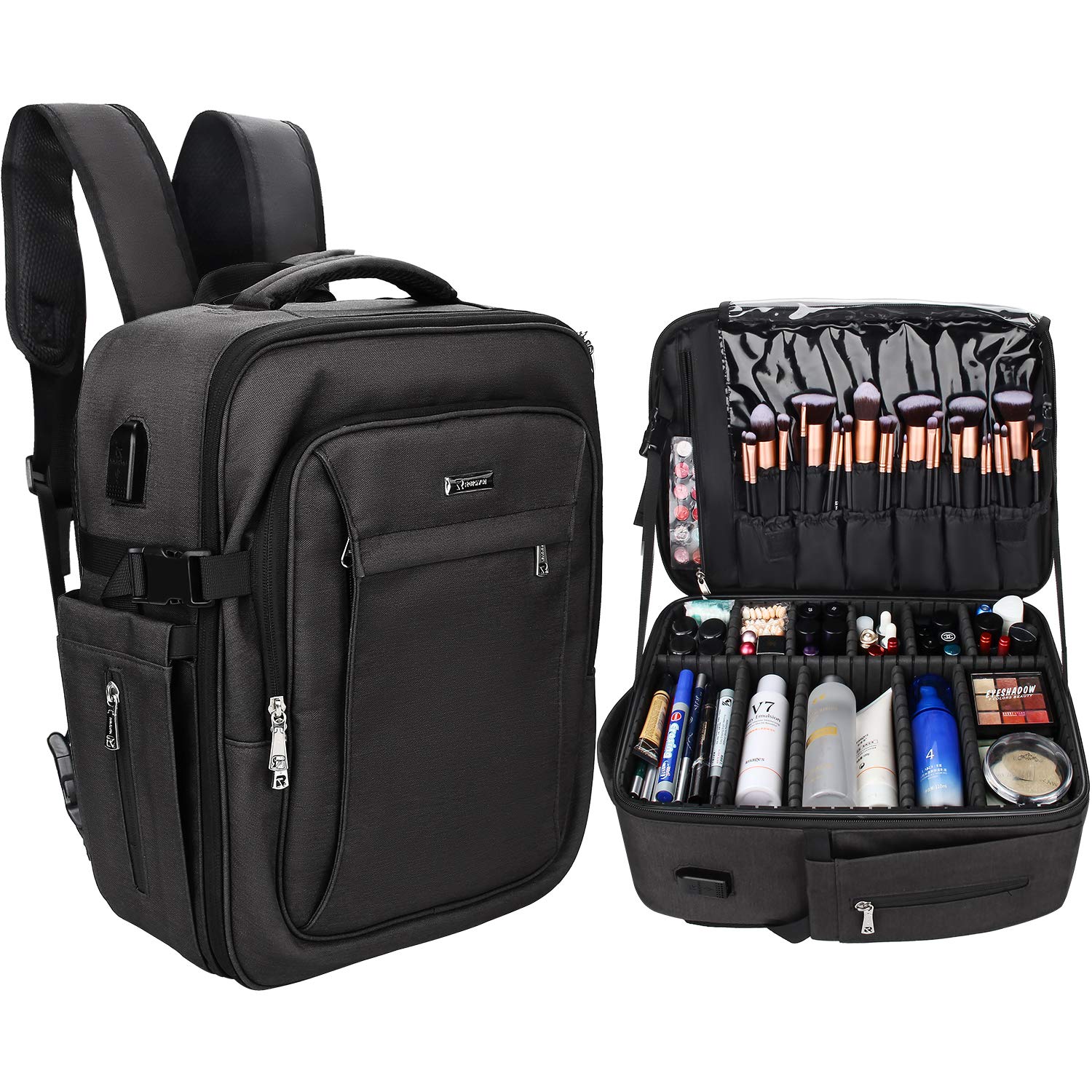 Relavel Makeup Backpack, Professional Makeup Case Extra Large Travel Train Case Organizer Makeup Bag for Women