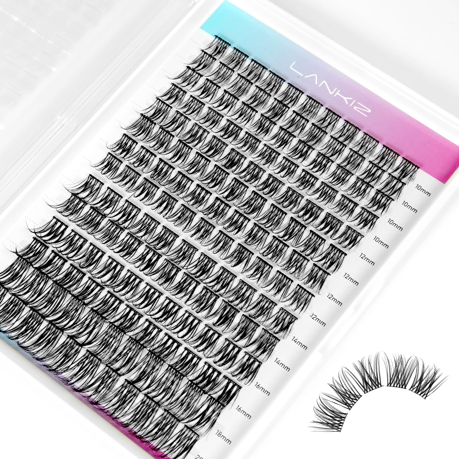 LANKIZ DIY Eyelash Extension, Cluster Lashes Individual Lash Extensions,154 Cluster, Soft and Lightweight 10-20mm Mix Resuale Wide Band Cluster Lashes for Home use (Natural)