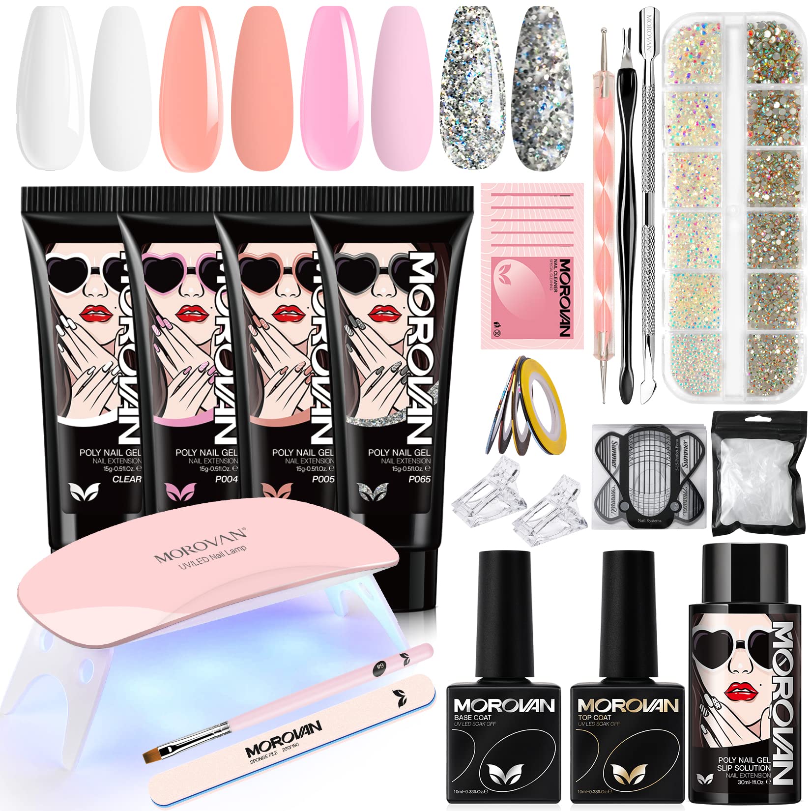 Morovan Poly Gel Nail Kit Starter: Poly Nail Gel Kit with U V Lamp Pink Nude Highly Clear Poly Gel Nail Kits for Beginners with Everything Nail Extension Set Professional Nail Art Kit