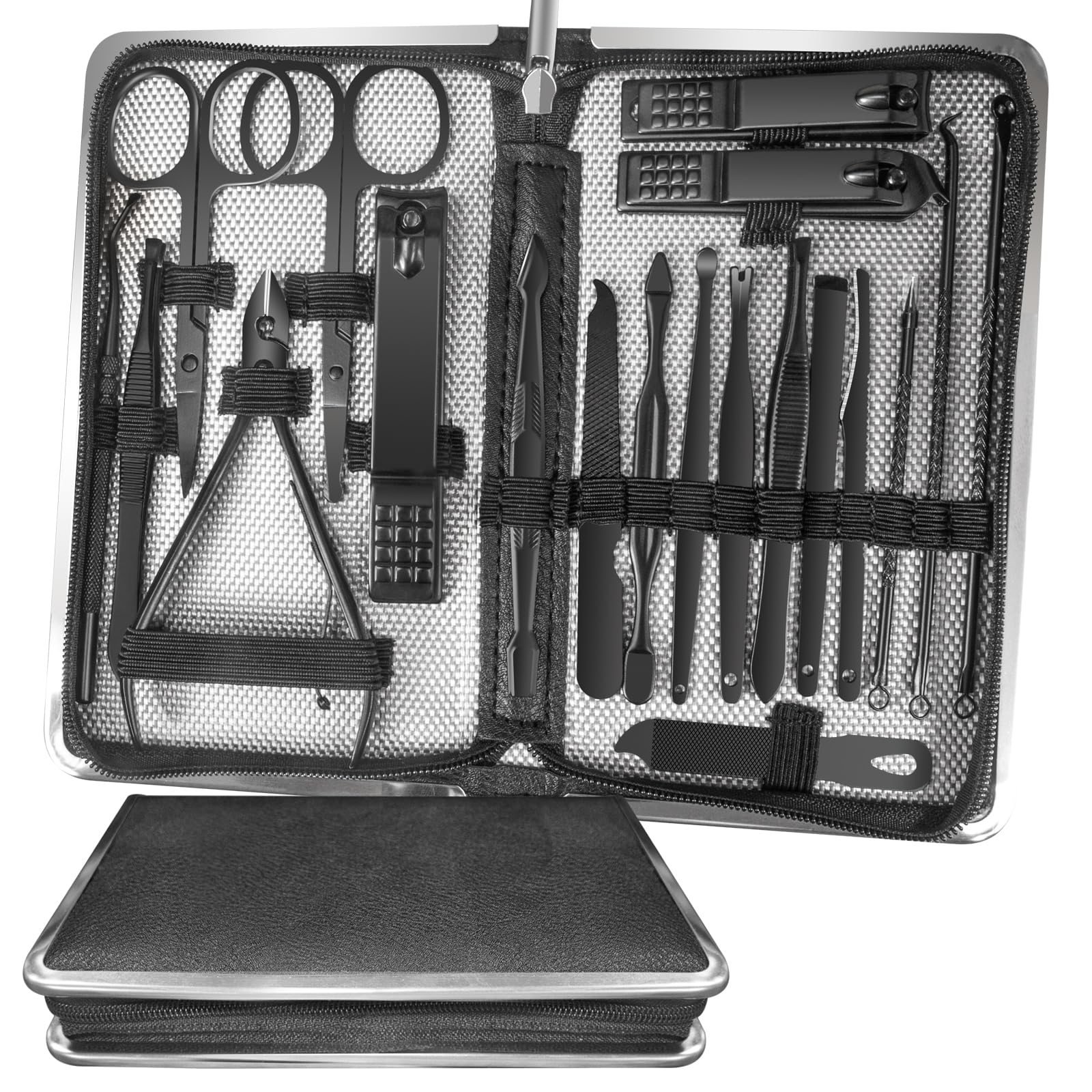 Manicure Set Personal Care Mens Grooming Kit 20 In 1 Professional Manicure Kit Pedicure Kit,Nail Clippers for Men and Beauty Tool Portable Set,with Luxurious Travel Case (Black)