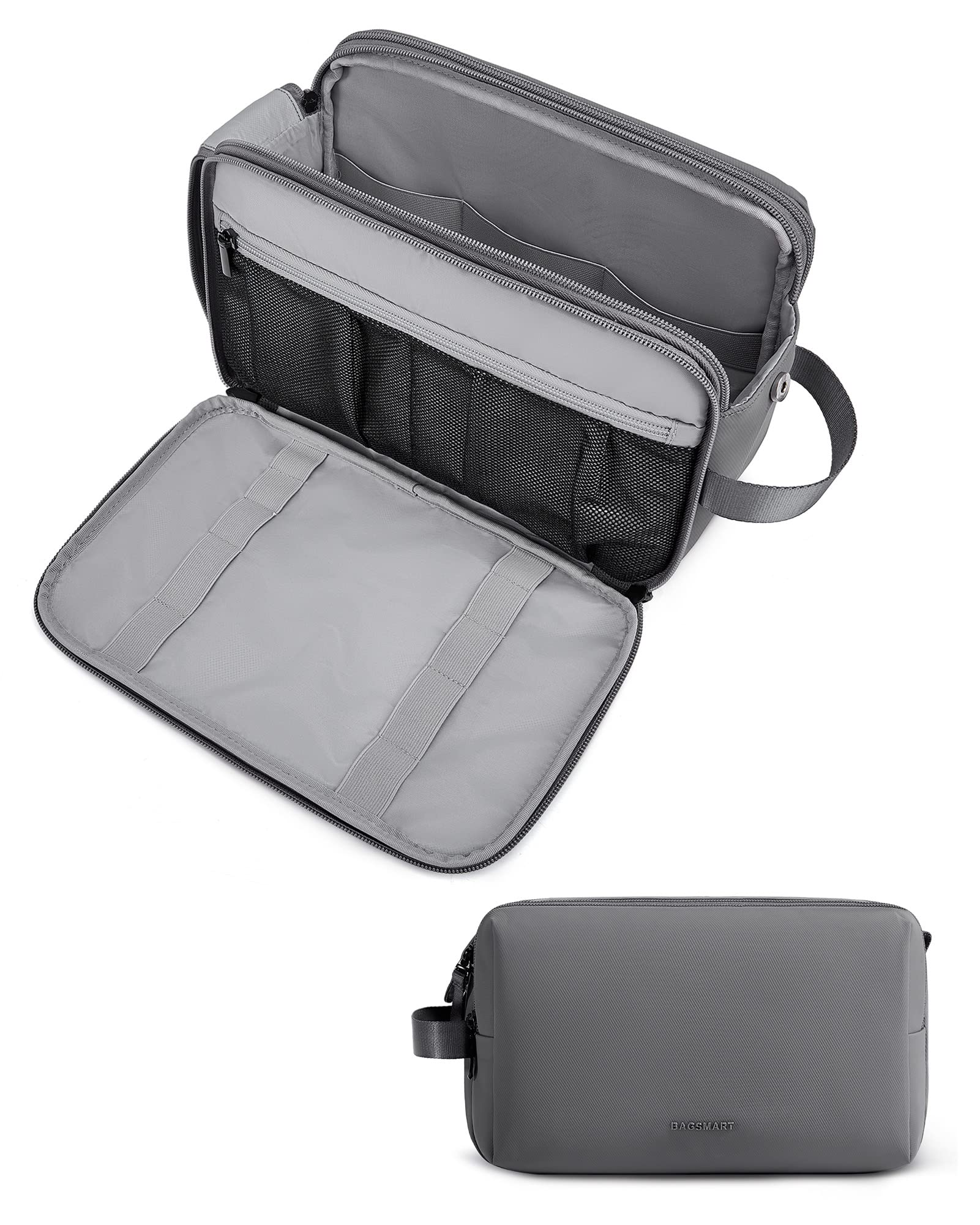 BAGSMART Toiletry Bag for Men, Large Travel Toiletry Organizer Dopp Kit Water-resistant Shaving Bag for Toiletries Accessories, Door Room Essentials, Grey