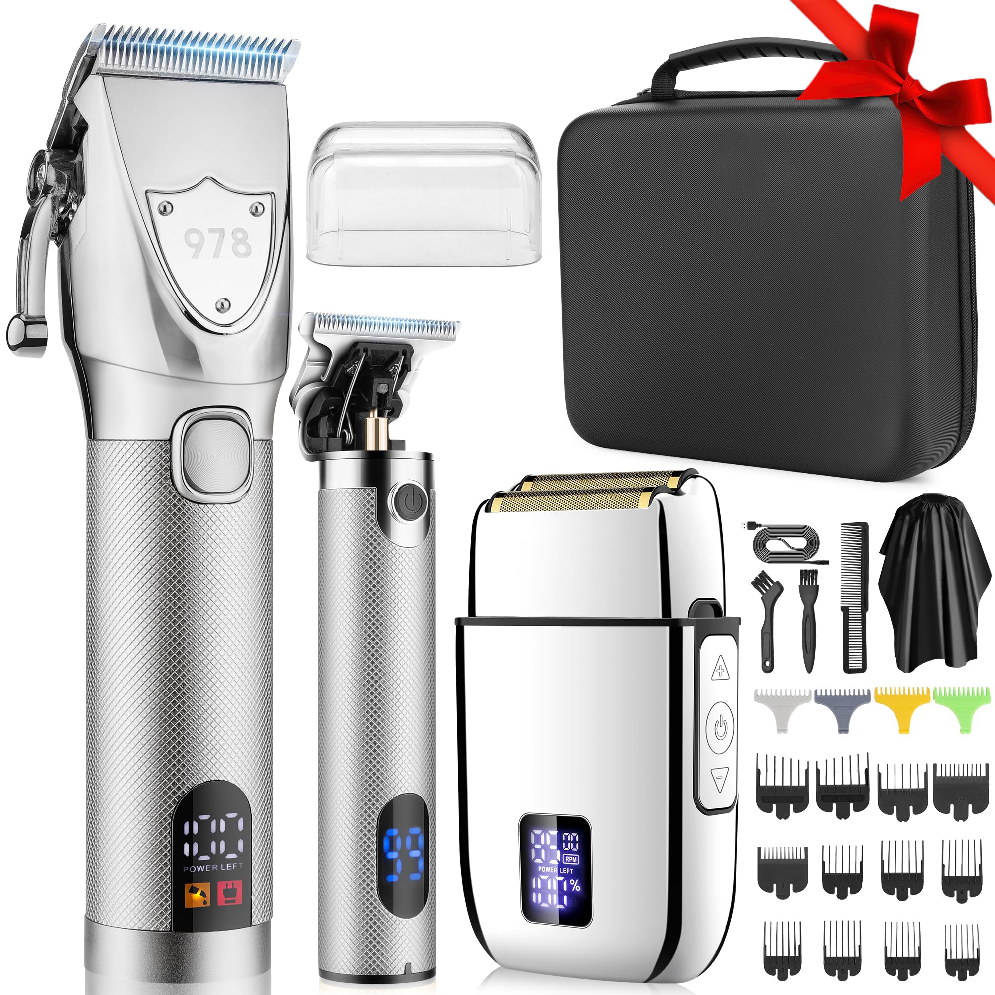 Lanumi Professional Hair Clippers Electric Razor Shavers Men 3 Piece Set Rechargeable Clippers and Trimmers Beard Trimmer Barber Kit with Travel Case Clippers for Hair Cutting Gifts for him