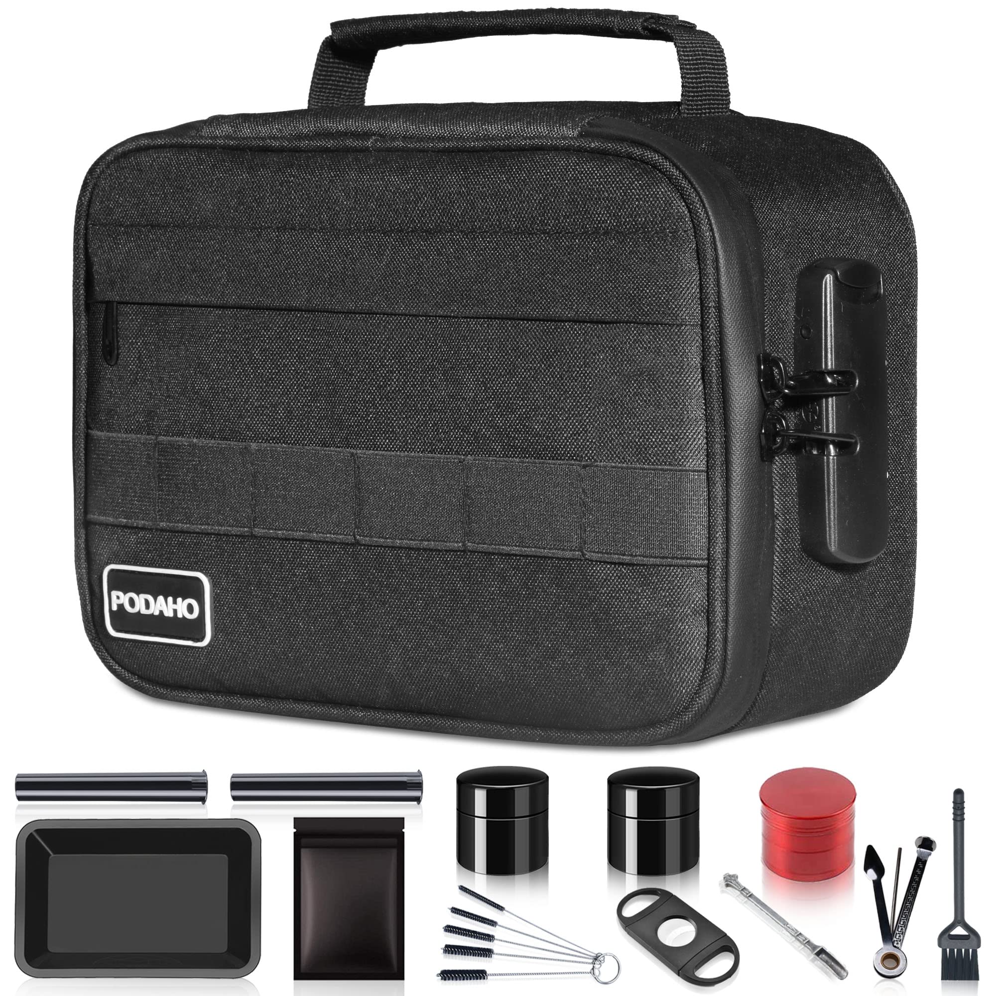PODAHO Large Functional Storage Lock Case with 11 Small Items, Premium Organization Storage bags with Combination Lock For Home and Travel, Black…