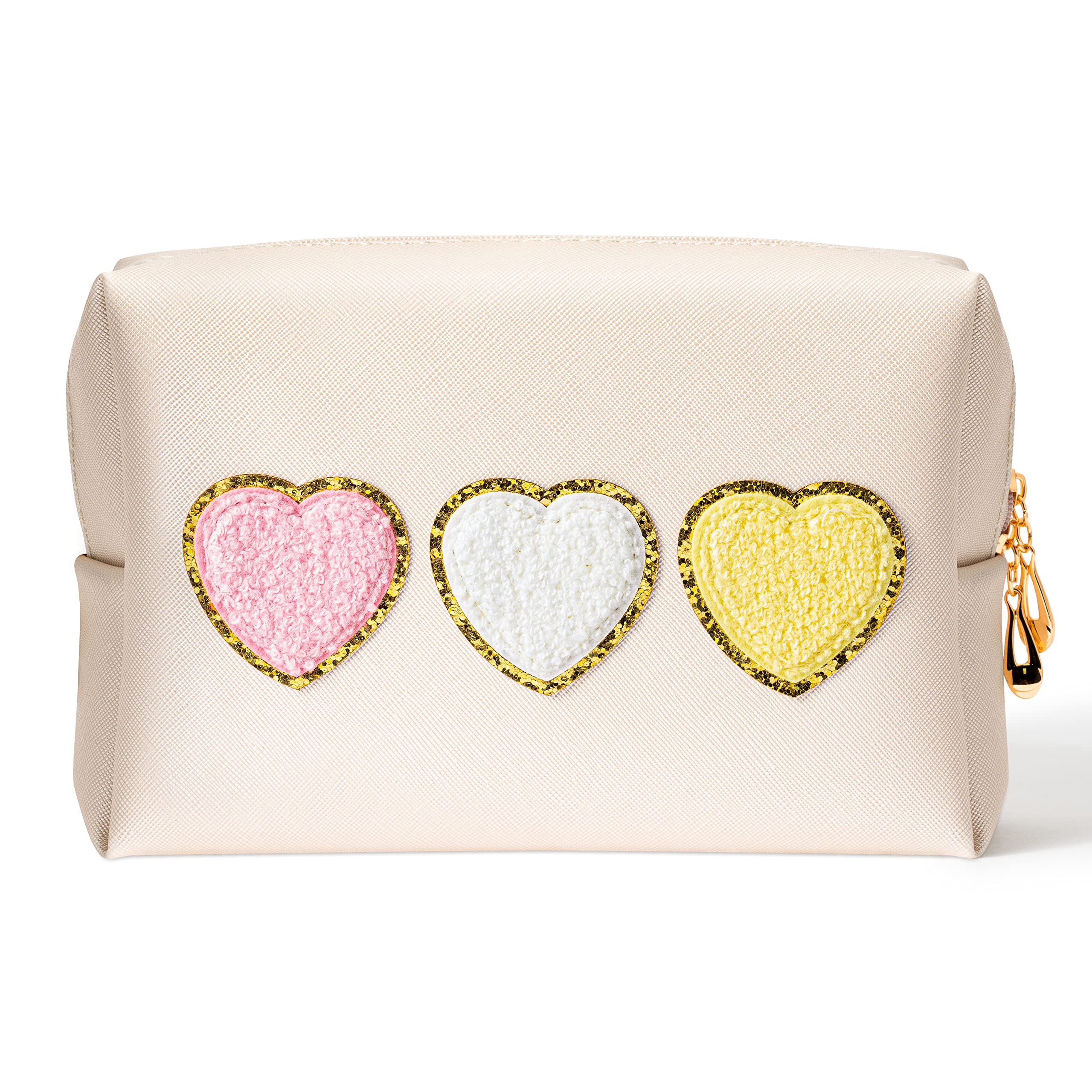 Belanttega Large Cute Cosmetic Bag - Patch Toiletry Bag PU Leather Makeup Bag Portable Waterproof Bag Travel Organizer Cute Gifts Birthday Gift Travel Purse Toiletry Organizer for Women