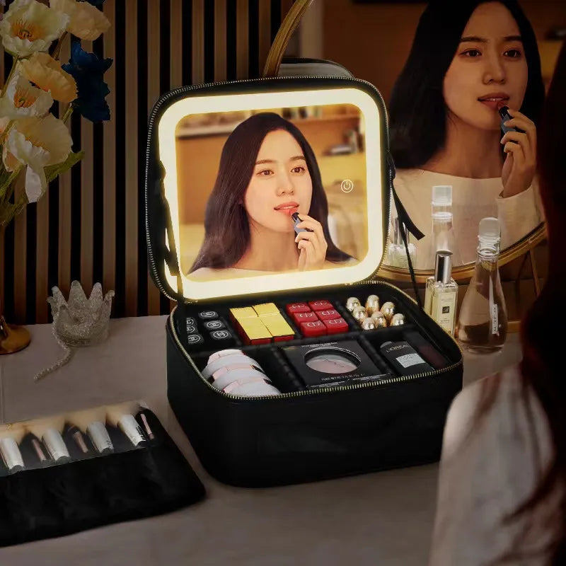 Travel Makeup Case with LED Mirror: Large Organizer for Your Beauty Essentials